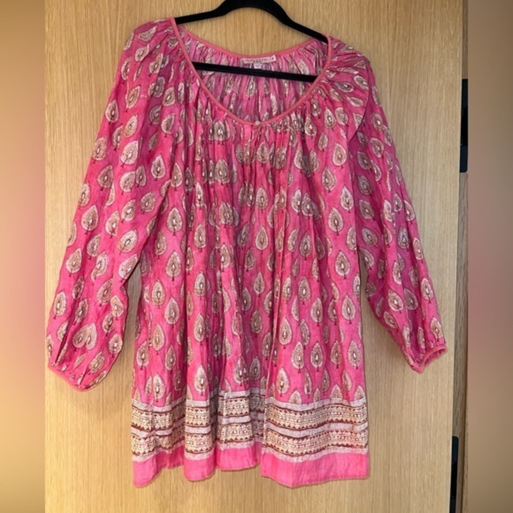 Calypso St. Barth Bohemian Oversized Tunic Cotton Paisley Long Sleeve Top Size 0